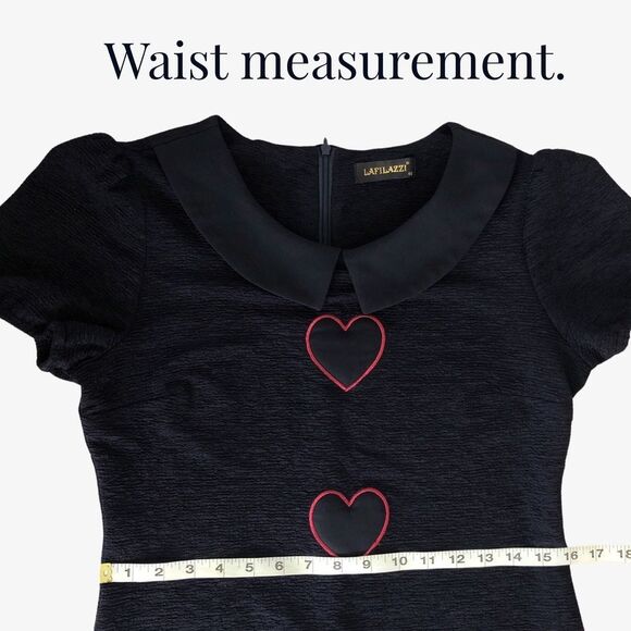 Lafilazzi Dress 40 Italian Styled Hearts Peter Pan Collar Puff Sleeves Sheath - Picture 8 of 13